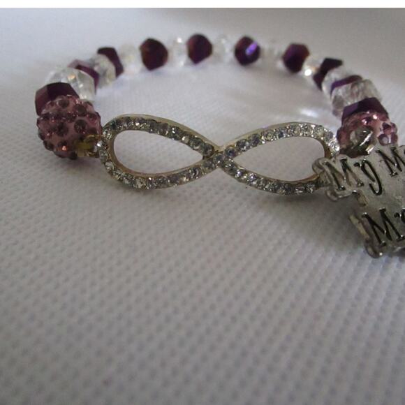 Purple Mom Charm Bracelet Set Crystal Beads Sparkle Beads Elastic Fit - Picture 6 of 17